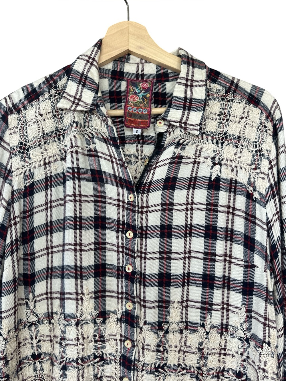 Johnny Was 3J Workshop Embroidered Plaid Button Down Shirt - Picture 3 of 9